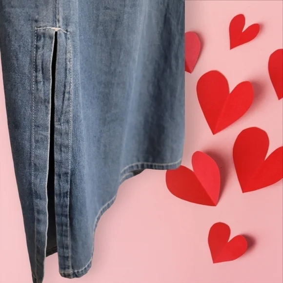 BLEU BAYOU Vintage Blue Denim Jean Maxi Dress Sewn Hearts Women Size Large  VDay